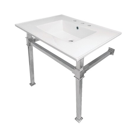 Kingston Brass KVPB31228Q1 31-Inch Ceramic Console Sink (8" Faucet Drilling), White/Polished Chrome KVPB31228Q1